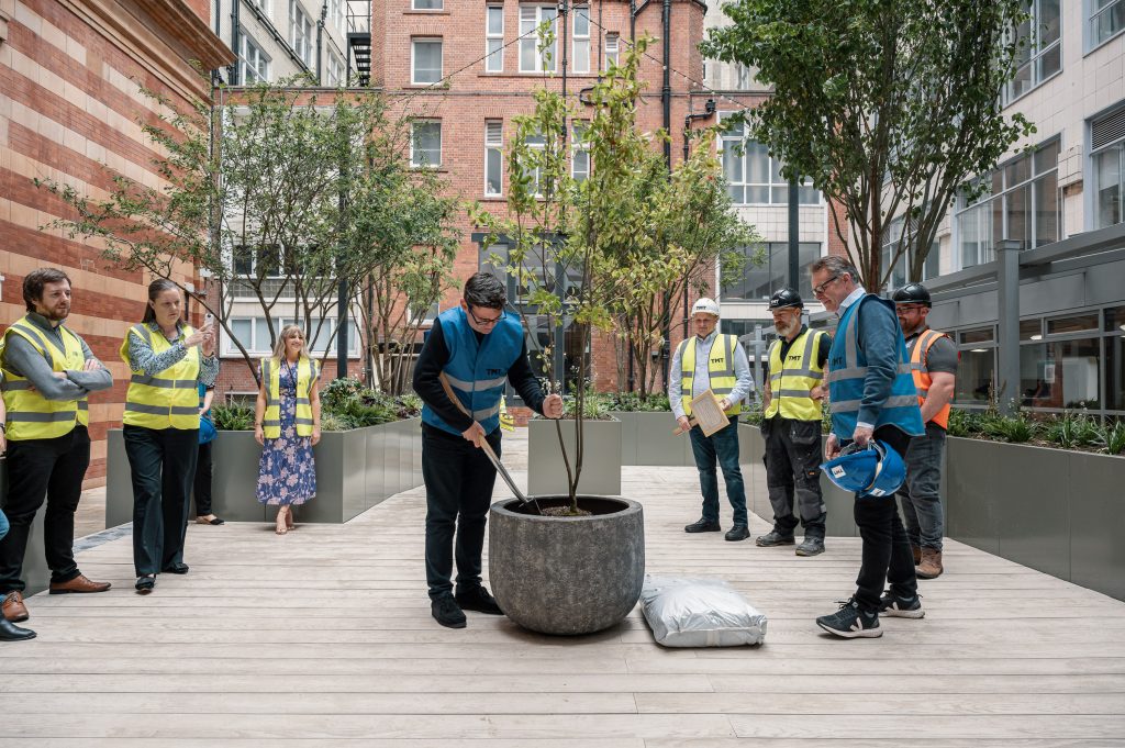 Andy Burnham Tree Plant at The Tootal Buildings Courtyard