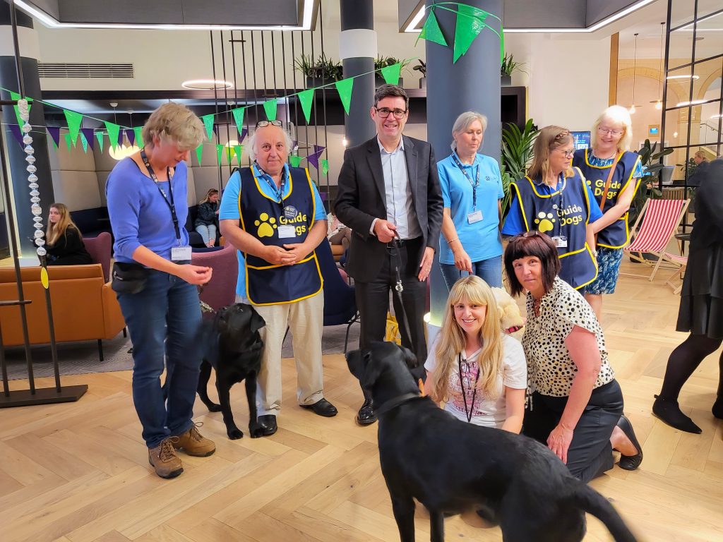 Mayor of Manchester shows his support for The Guide Dogs for The Blind at The Tootal Buildings